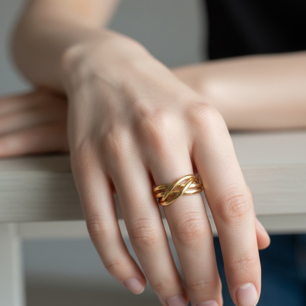Elegant Gold-Tone Criss Cross Women's Ring, New In Gift Box!